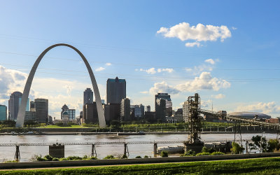 Gateway Arch National Park from the Malcom Martin Memorial Park deck in East St. Louis Illinois