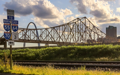 Gateway Arch and the Martin Luther King Bridge from East St. Louis Illinois