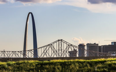 Gateway Arch and the Martin Luther King Bridge from East St. Louis Illinois