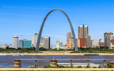 Gateway Arch National Park from deck in the Malcom Martin Memorial Park in East St. Louis Illinois