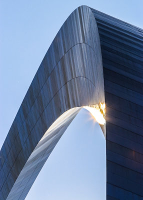 View of sunlight striking Gateway Arch in Gateway Arch National Park