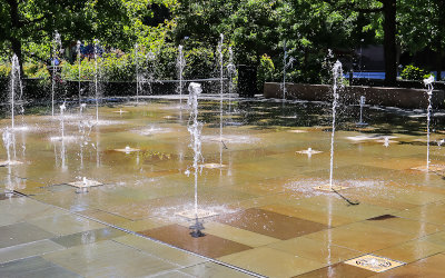 Fountain in Citygarden greenspace park in St. Louis