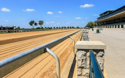 Track level view of the starting stretch area at the Keeneland Race Course