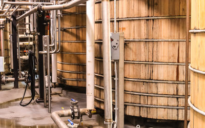 Lower portion of the 7,500 gallon fermenters at the Woodford Reserve Distillery
