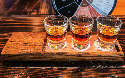 Straight, Double-Oaked and Rye Bourbon samples at the Woodford Reserve Distillery