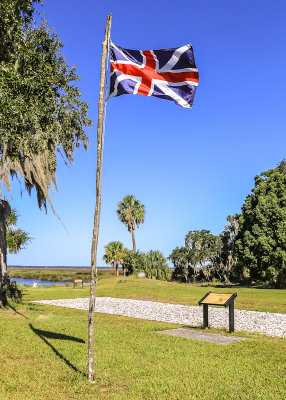 The flag of early Great Britain (around 1742) in Fort Frederica National Monument