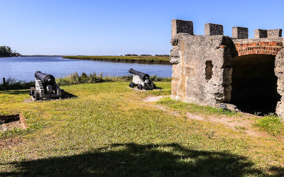Canons guard the Magazine Building on the Frederica River in Fort Frederica National Monument