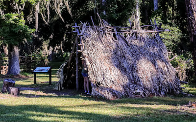 Palmetto-thatched hut representing soldiers housing in Fort Frederica National Monument