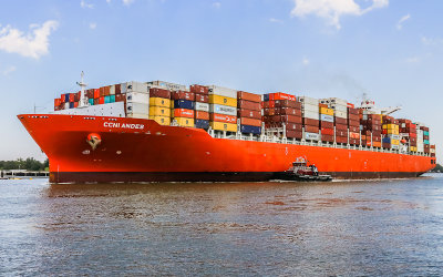 Containership as seen from the Historic Savannah district along Coastal Georgia