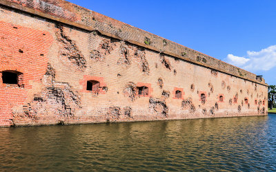The heavily damaged southeast wall in Fort Pulaski National Monument
