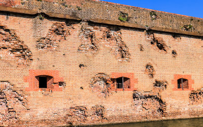 Damage to the southeast wall in Fort Pulaski National Monument