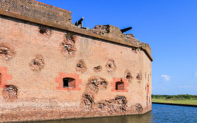 View of the damage on the southeast wall in Fort Pulaski National Monument	