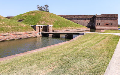 Moat and drawbridge to the Demilune area in Fort Pulaski National Monument
