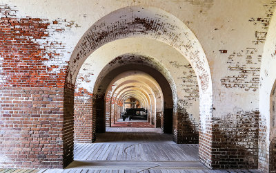 Arches along an exterior wall of cannon ports in Fort Pulaski National Monument