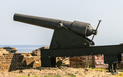Heavy artillery cannon facing the north channel of the Savannah River in Fort Pulaski National Monument
