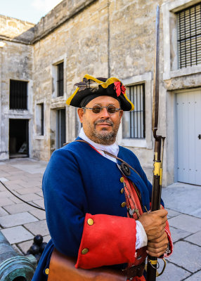 Spanish soldier in the Plaza de Armas in Castillo de San Marcos National Monument