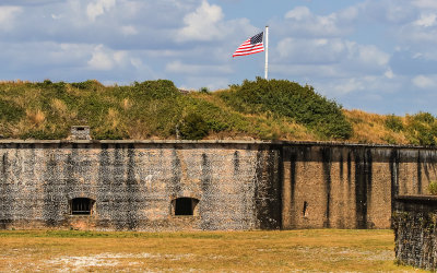 Flag flying over Fort Pickens in Gulf Islands National Seashore