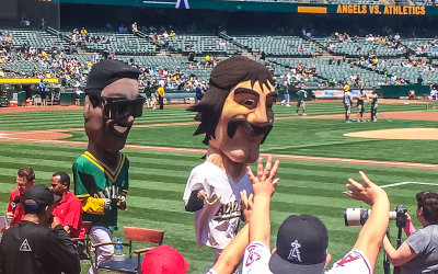 Big Head As Racers Ricky Henderson and Dennis Eckersley before the As verses the Angels game