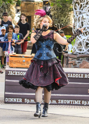 Bar girl at the Town Square Shootout in Jackson Hole Wyoming