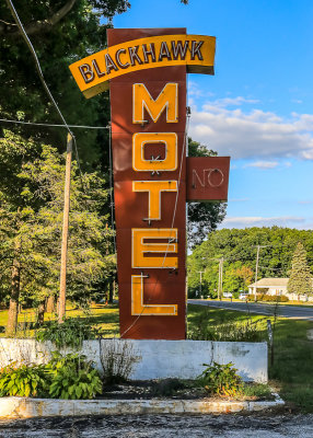 Old Blackhawk Motel sign off of US Highway 12 along Indiana Dunes National Park