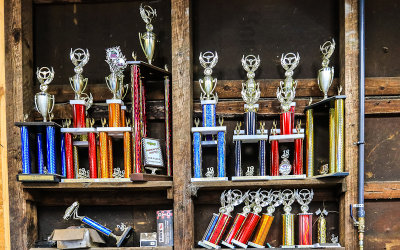 Dirt track pure stock trophies won at a track near Holt Florida