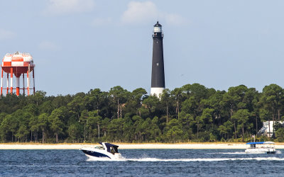 Pensacola Lighthouse on Fort Barrancas, built in 1859, as seen from Gulf Island National Seashore 