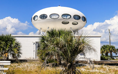 Unique spaceship-like home (Futuro UFO house) in Pensacola Beach Florida
