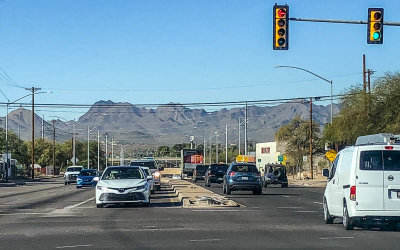 Looking west toward the Tucson Mountains from a Tucson intersection