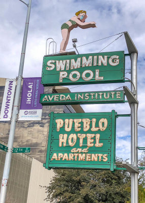 Pueblo Hotel and Apartments sign near downtown Tucson