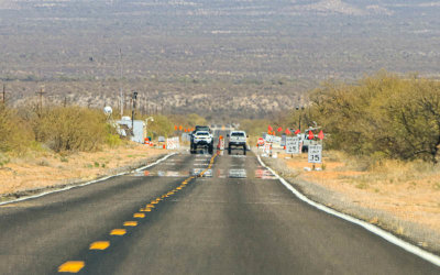 Approaching a border zone checkpoint on Arizona Highway 286 in the Arizona Border Zone 