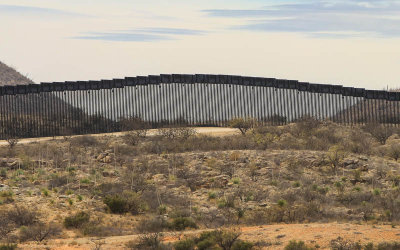 Looking through the border wall from the Arizona Border Zone