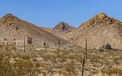 Distant view of the Nevada ghost town in the Rhyolite Historic Townsite 
