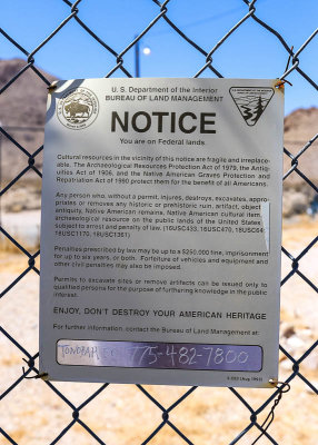 Bureau of Land Management (BLM) posting in the Rhyolite Historic Townsite