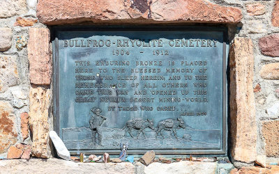 Cemetery memorial plaque (placed in 1959) in the Rhyolite Historic Townsite