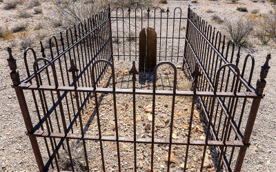 Cast iron protected gravesite in the Rhyolite Historic Townsite