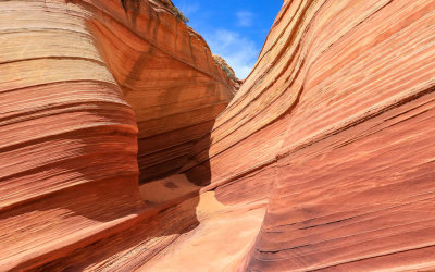 Sand collects in a slot near The Wave in Vermilion Cliffs National Monument