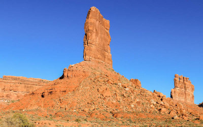 Castle Butte and Stagecoach Rock in the early morning in Valley of the Gods