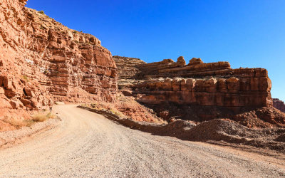 The roadway along the Moki Dugway dirt switchbacks in Valley of the Gods