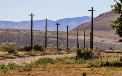 View of telegraph poles along the UPRR tracks in Golden Spike NHP