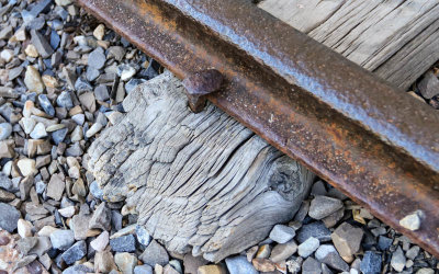 Original 1869 rail, tie and spike in Golden Spike NHP