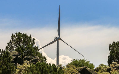 Wind turbine on the edge of Massacre Rocks State Park