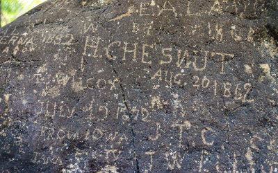 Register Rock emigrants names in Massacre Rocks State Park
