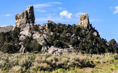 Granite towers rise above the landscape in City of Rocks National Reserve