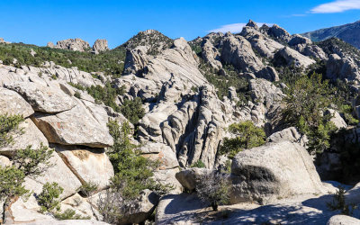 View of the weathered granite outcroppings in City of Rocks National Reserve