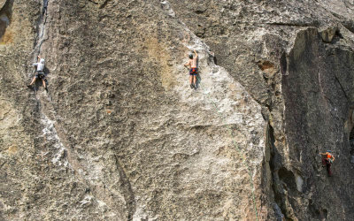 Crowded granite face of Elephant Rock in City of Rocks National Reserve