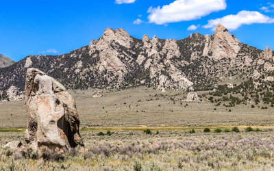 Granite Peak and Steinfells Dome from the park road in City of Rocks National Reserve