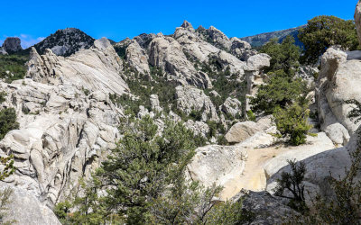 View of granite formations in City of Rocks National Reserve