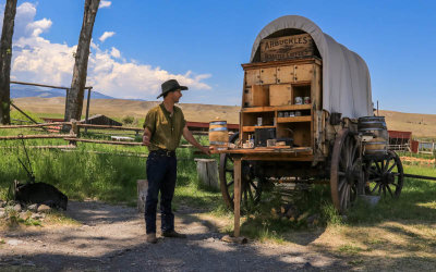 Park Volunteer talks about the importance of the Chuck Wagon in Grant-Kohrs Ranch NHS