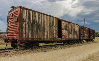 Railroad cars on a side track in Grant-Kohrs Ranch NHS