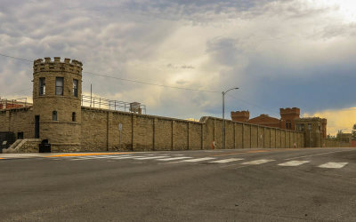 Prison wall built in 1893 is 24 feet tall with an additional four feet underground and 3 to 4.5 feet thick in the Old Montana Pr